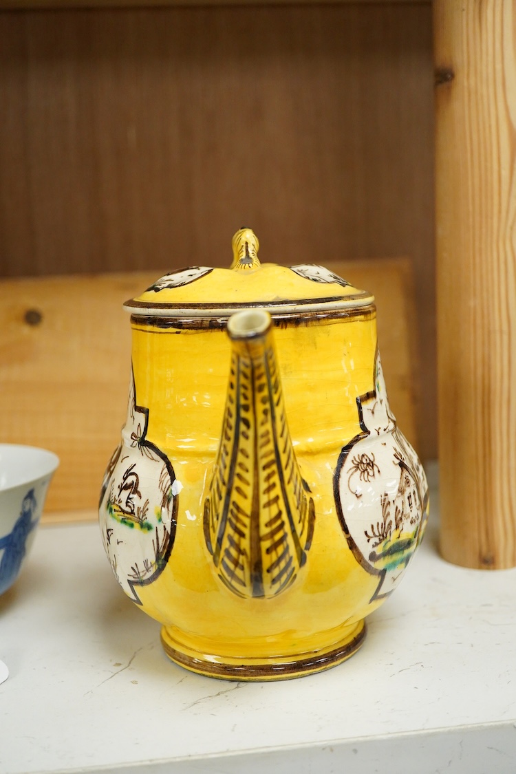 A 19th century Italian maiolica teapot and cover, by Angelo Levantino, 16cm high